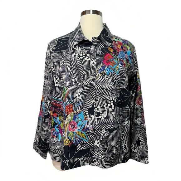 Laura Ashley Button Front Jacket Black Floral Embroidered Boho Women’s Size 3X - Picture 1 of 9